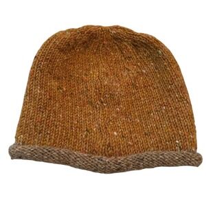 McConnell Ireland 100% Wool Tweed Knit Beanie Hat Unisex Autumn Orange Cozy Warm
